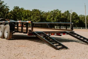 Rear view of the Super Duty Utility SDU104 Trailer with sturdy ramps and spacious loading area.