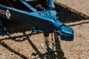 Detailed close-up of the Standard Utility Channel Frame SUCH Trailer tongue and hitch, showcasing its robust construction and secure towing capability.