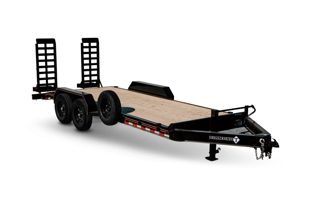 Diamond T SKP1408 Skid-Pro equipment trailer in bumper pull configuration, showing the A-frame tongue and coupler at the front